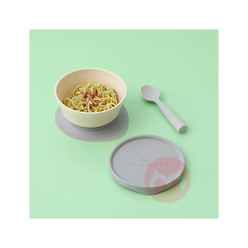 Miniware American Miniware Baby Suction Cup Sereal Mangkuk dengan Sendok Pelatihan Bayi Abu-abu Asli Luar Negeri Asli