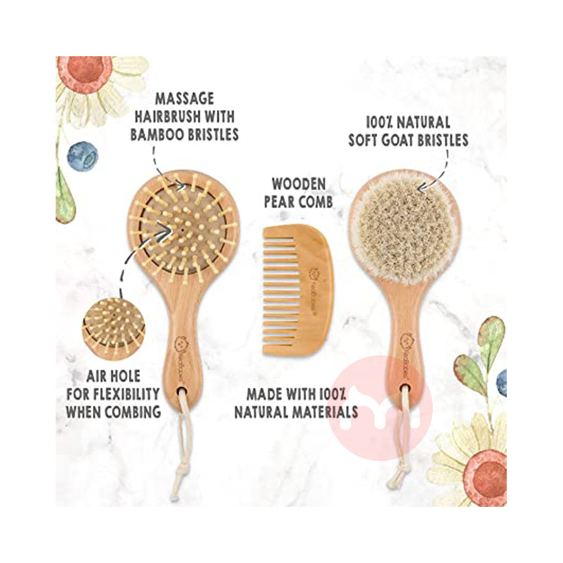 KeaBabies Amerika Serikat KeaBabies Newborn Round Natural Wood Hairbrush and Comb Set Overseas Native Original