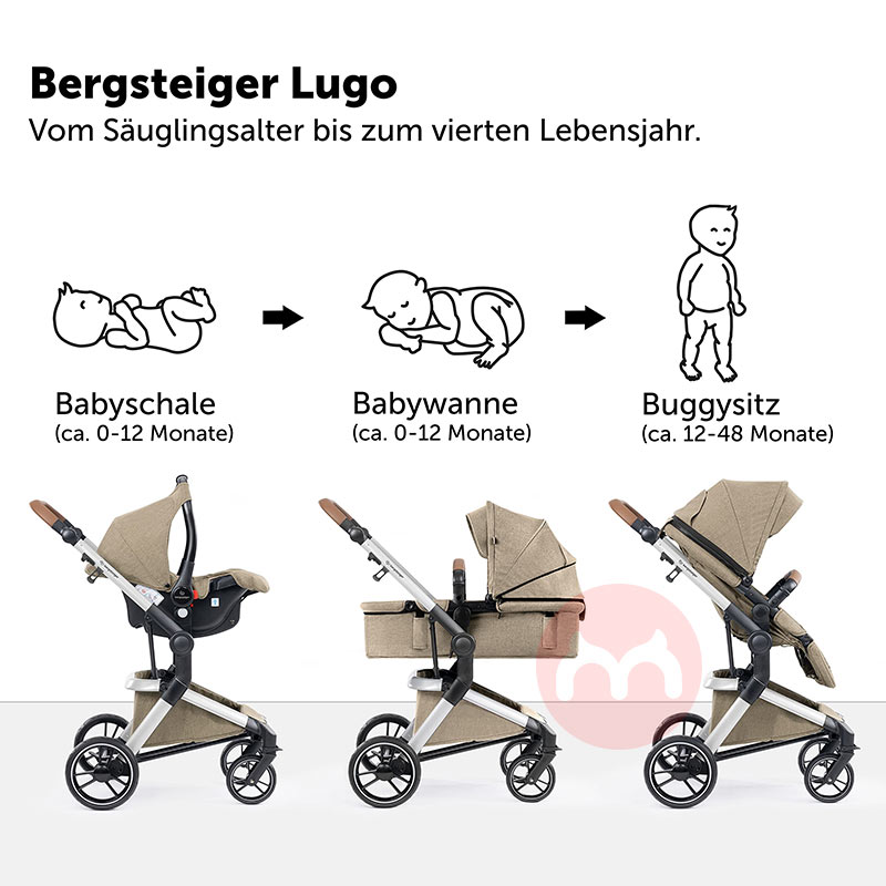 Tiga dalam satu stroller setelan coklat