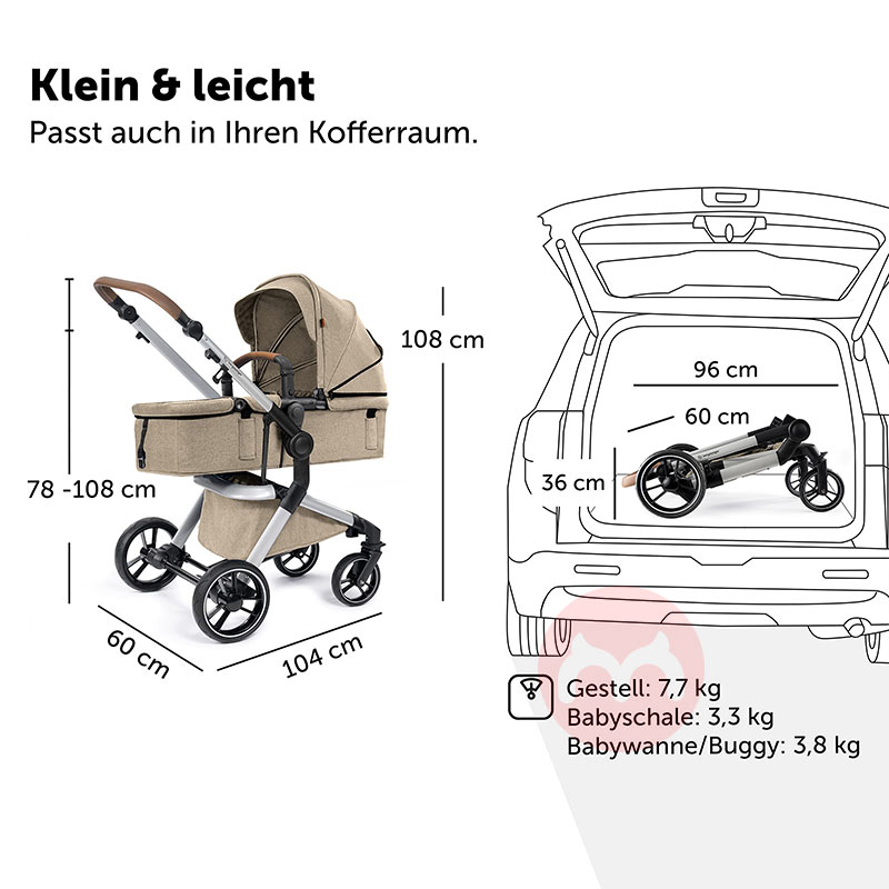 Tiga dalam satu stroller setelan coklat