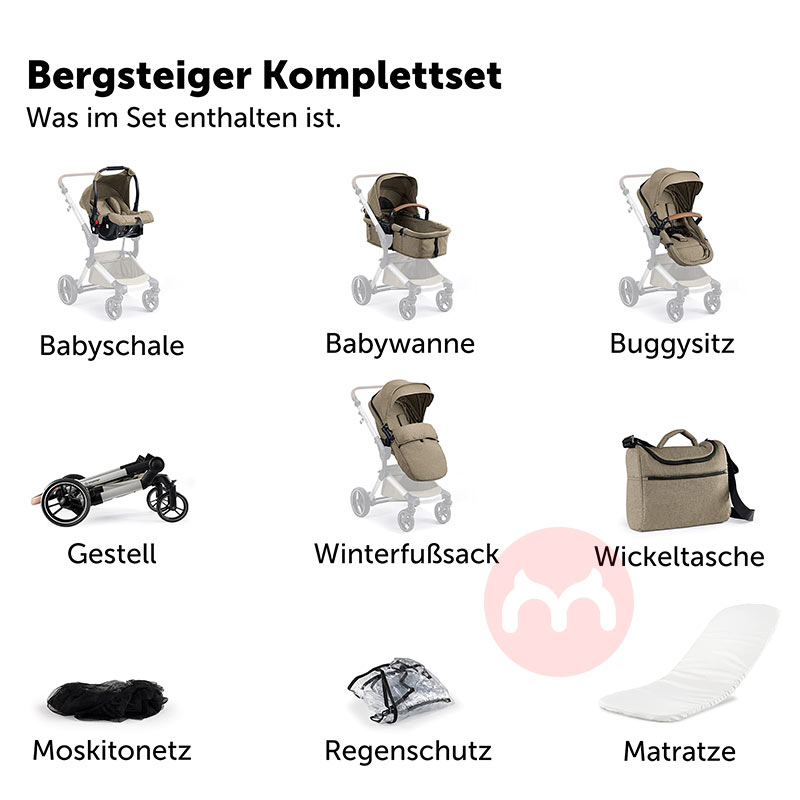 Tiga dalam satu stroller setelan coklat