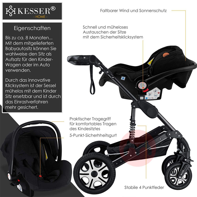 KESSER Tiga dalam satu olahraga menyerap kejutan bayi stroller pakaian hitam