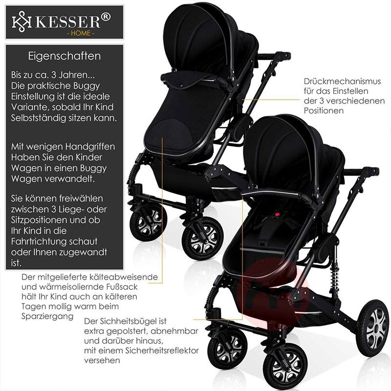 KESSER Tiga dalam satu olahraga menyerap kejutan bayi stroller pakaian hitam