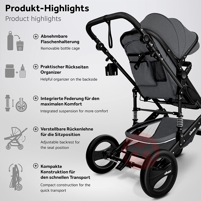 KIDUKU Tiga dalam satu stroller multifungsi dengan ban karet pakaian warna Anthracite