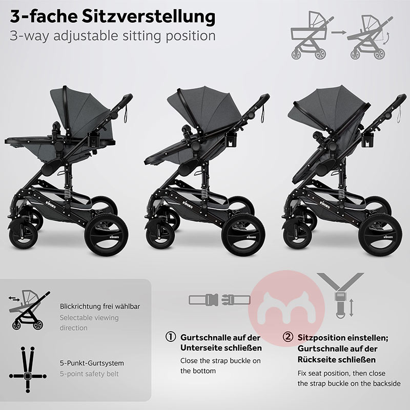 KIDUKU Tiga dalam satu stroller multifungsi dengan ban karet pakaian warna Anthracite