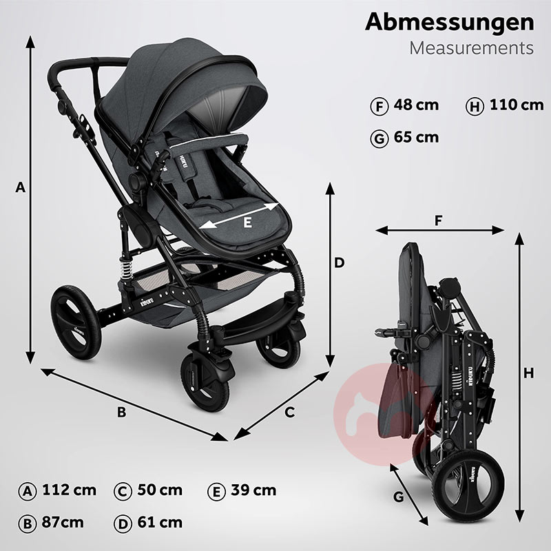 KIDUKU Tiga dalam satu stroller multifungsi dengan ban karet pakaian warna Anthracite
