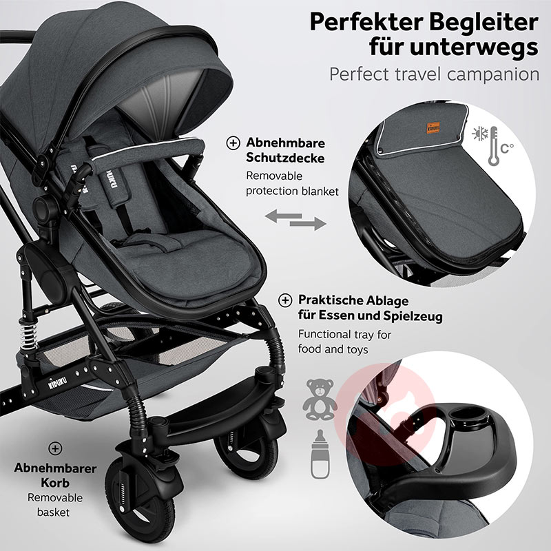 KIDUKU Tiga dalam satu stroller multifungsi dengan ban karet pakaian warna Anthracite