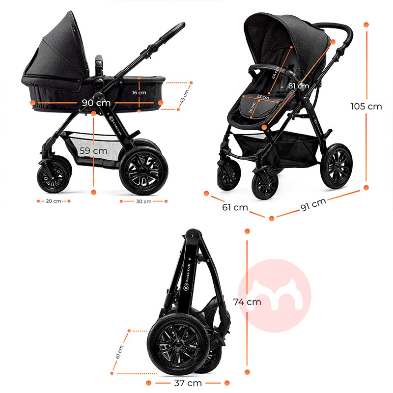 Kinderkraft Tiga dalam satu baby stroller set dengan ban besar