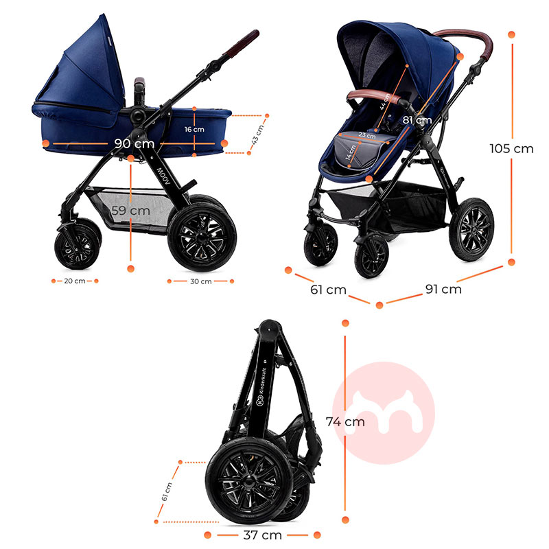 Kinderkraft Tiga dalam satu multi-fungsi bayi stroller baju biru gelap