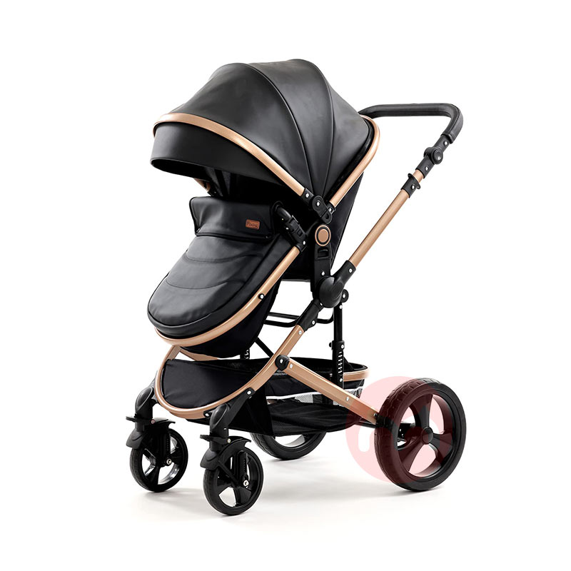 Pixini Tiga dalam satu baby stroller pakaian hitam emas