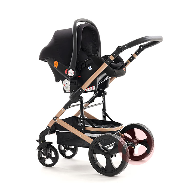 Pixini Tiga dalam satu baby stroller pakaian hitam emas