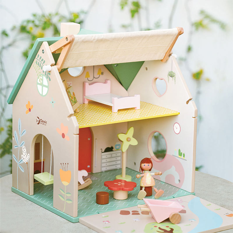 Classic World Permainan bunga boneka rumah kayu