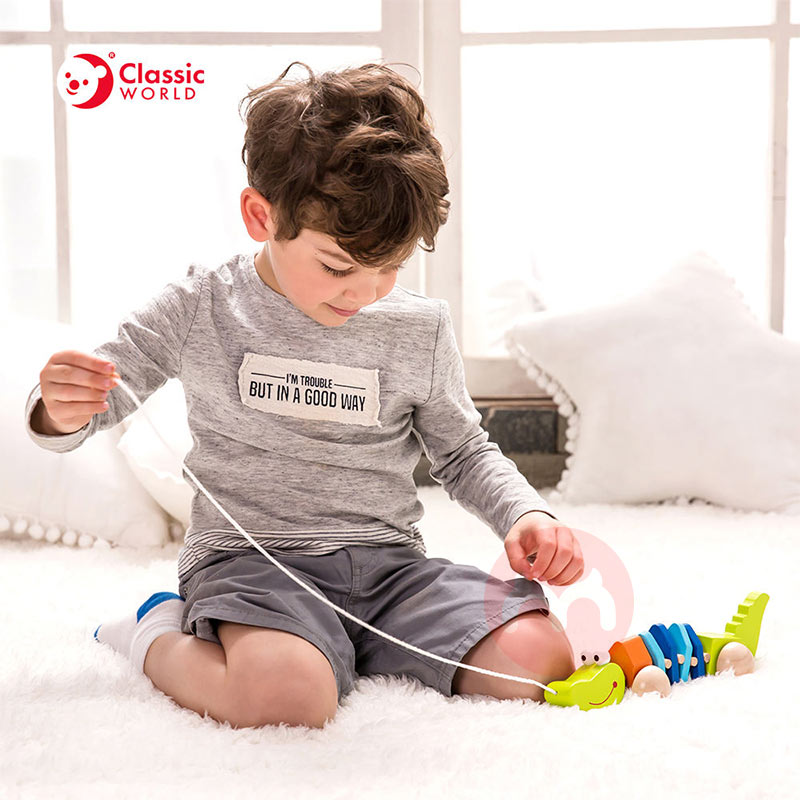 Classic World Wooden push-pull tumbling crocodile baby toy