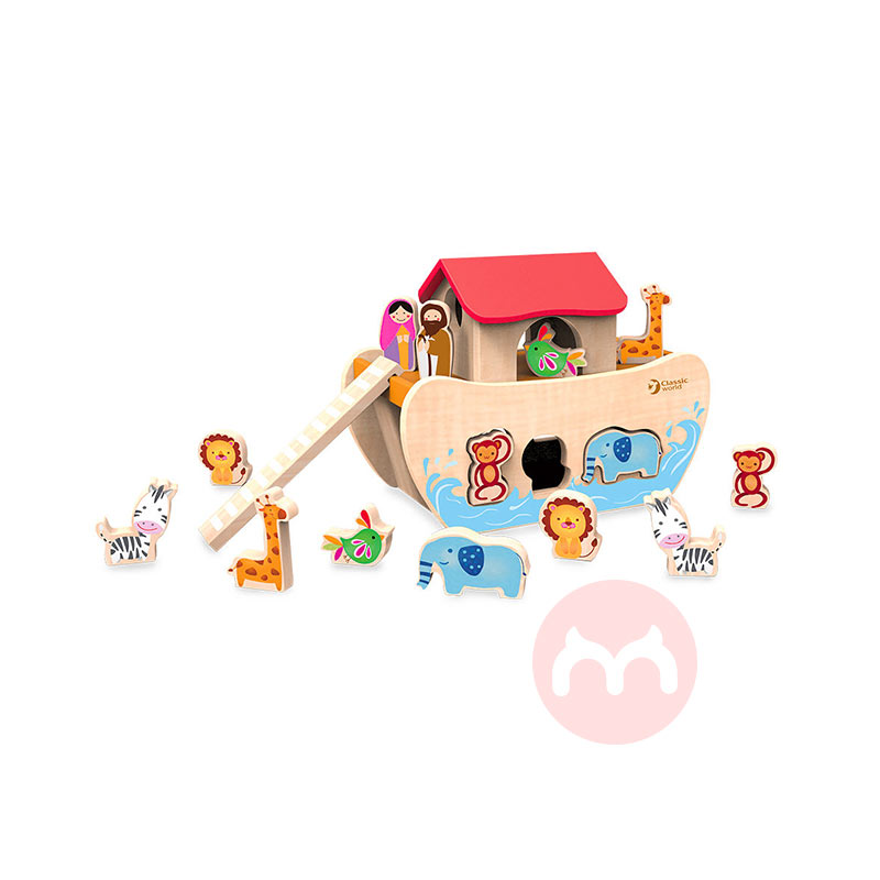 Classic World Perahu kayu mainan pengurusan hewan