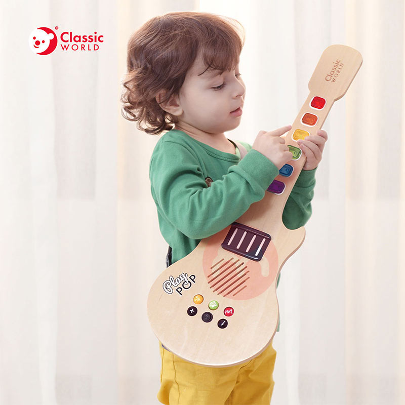 Classic World Gitar elektroluminescen kayu anak-anak