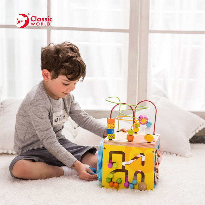 Classic World Lima sisi kayu pendidikan masa kecil cube bead labirin mainan