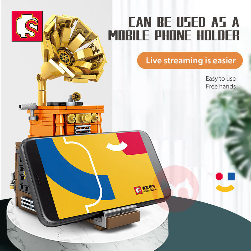 SEMBO Blok bangunan retro gramophone speaker tanpa wayar