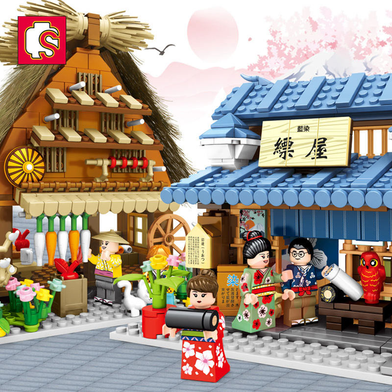 SEMBO Blok bangunan teka-teki pandangan jalanan gaya Jepang