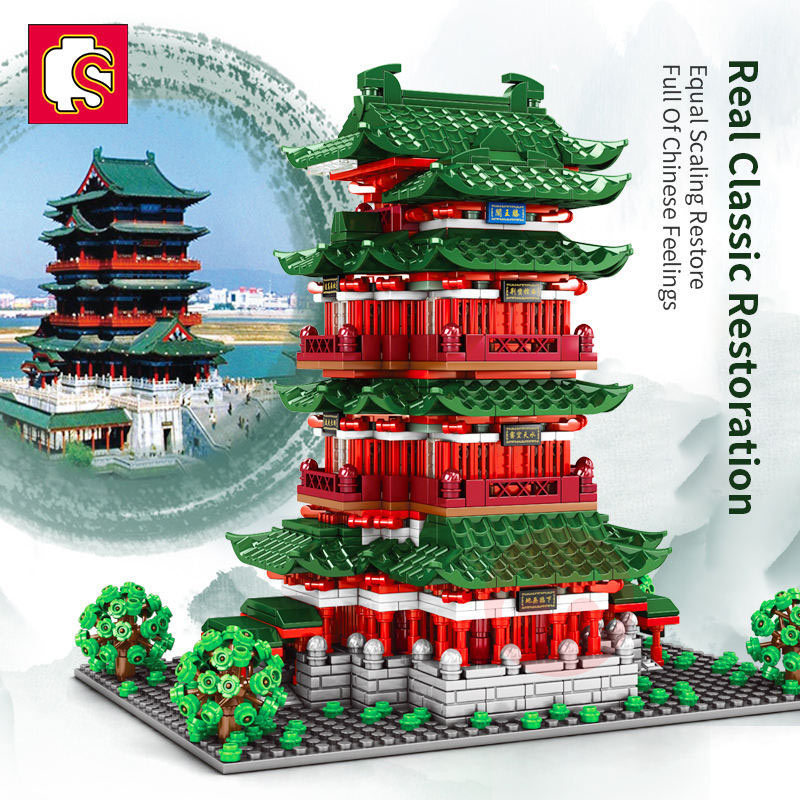 SEMBO China Tengwang Pavilion Street View Mini Building Block Model