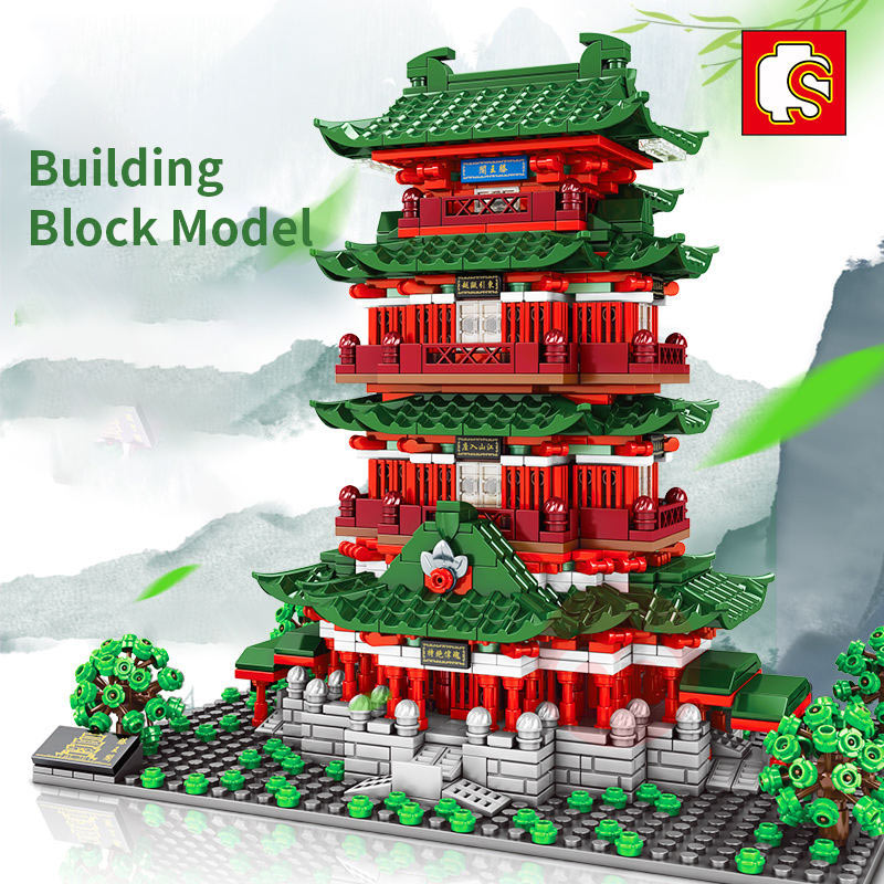 SEMBO China Tengwang Pavilion Street View Mini Building Block Model
