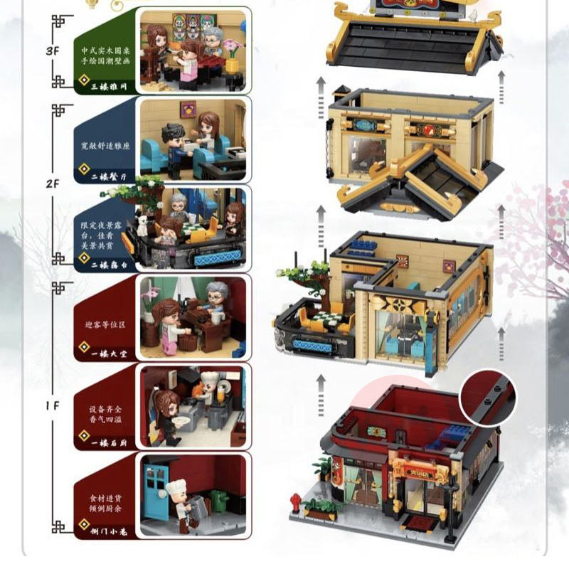 SEMBO China Street View Large Zhaocai Hot Pot Restaurant Model Building Block