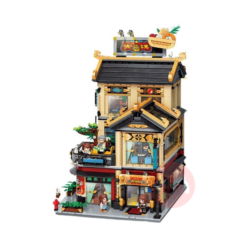SEMBO China Street View Large Zhaocai Hot Pot Restaurant Model Building Block