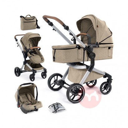 Tiga dalam satu stroller setelan coklat